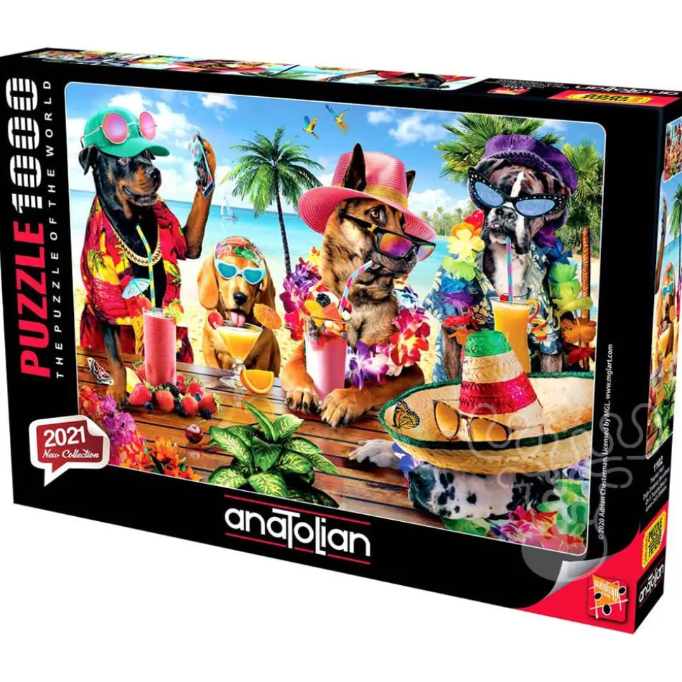 Anatolian Dogs Drinking Smoothies on a Tropical Beach Puzzle 1000pcs