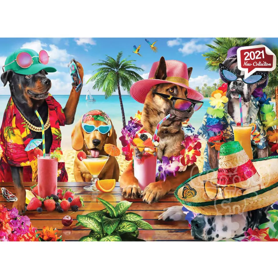 Anatolian Dogs Drinking Smoothies on a Tropical Beach Puzzle 1000pcs