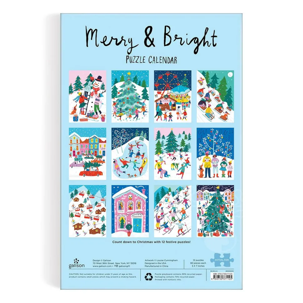 Galison Louise Cunningham 12 Days of Puzzles Merry and Bright Christmas Countdown Mini Puzzle 12 x 80pcs