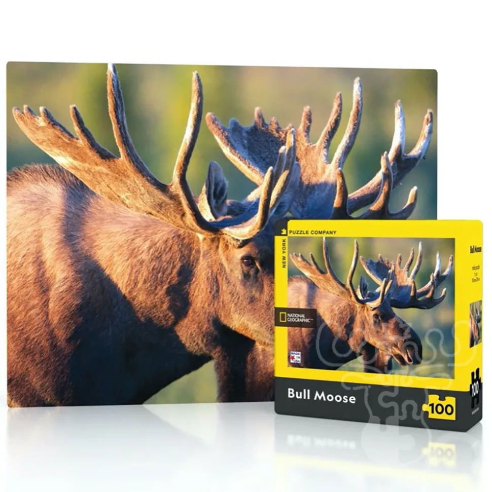 New York Puzzle Co. National Geographic: Bull Moose Mini Puzzle 100pcs RETIRED