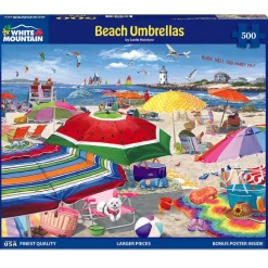 White Mountain Beach Umbrellas Puzzle 500pcs